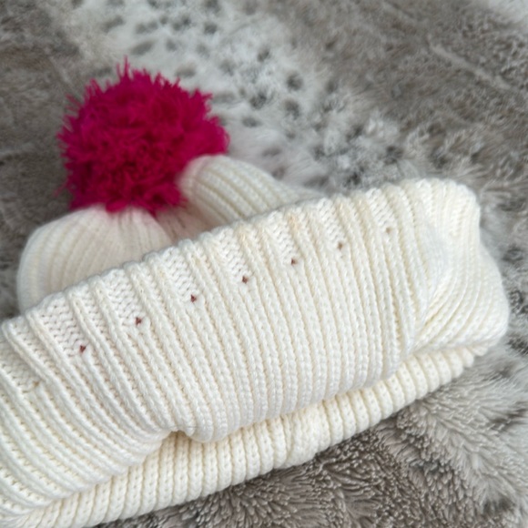 Barbie Cream Beanie with Pink Pom Pom - Picture 4 of 5